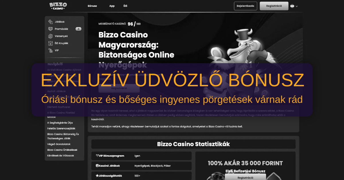 Kaszinó Bizzo Casino hivatalos oldala